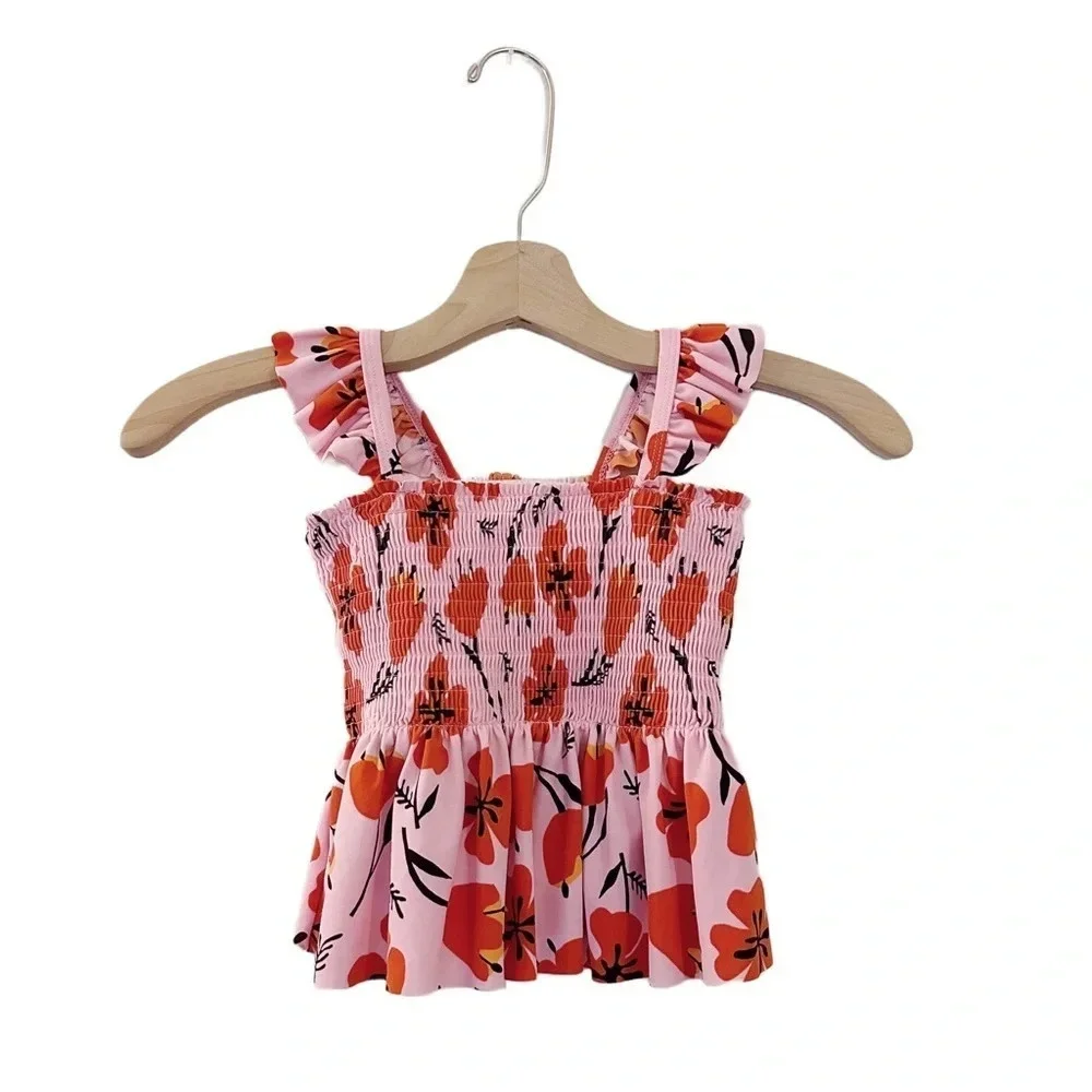 Hanna Andersson Floral Smocked Ruffle Swim Top Swim Suit
